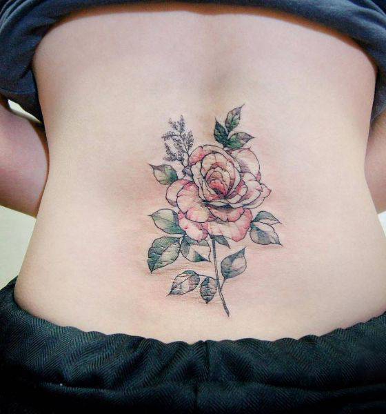 Beautiful Rose Tattoo on Lower Back for Females