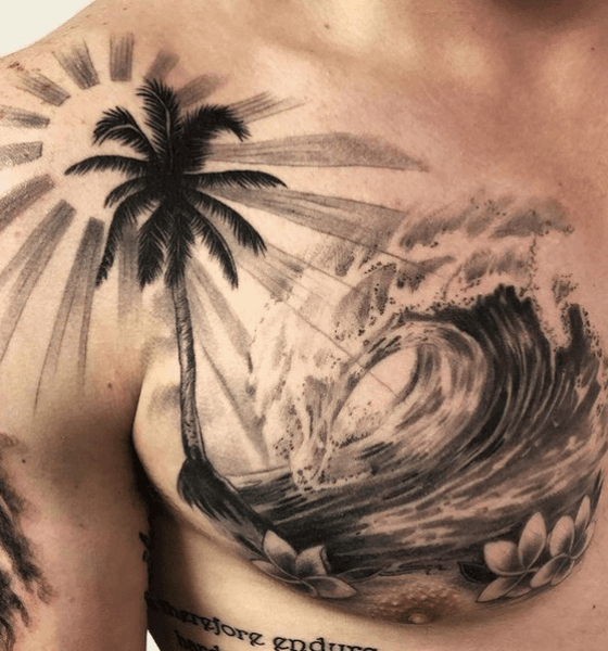 Black Ink Rising Sun Tattoo Design