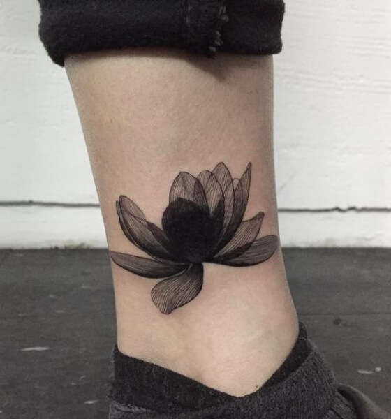 Black Lotus Flower Tattoo on Ankle