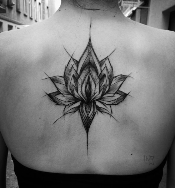 Black Lotus Flower Tattoo on Back