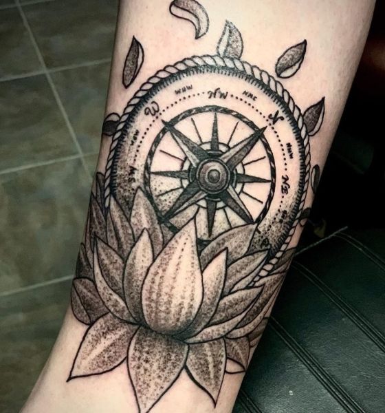 Black Lotus Tattoo With Compass
