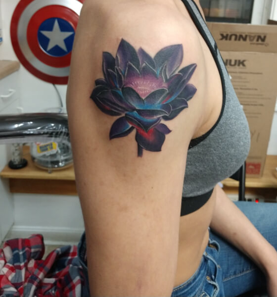 Black Lotus Tattoo on Shoulder