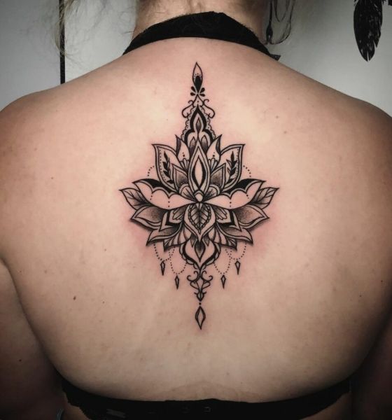 Black Mandala Lotus Flower Tattoo on Back