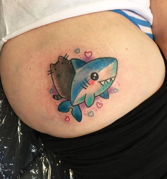 Cartoon Shark Tattoo on Hip