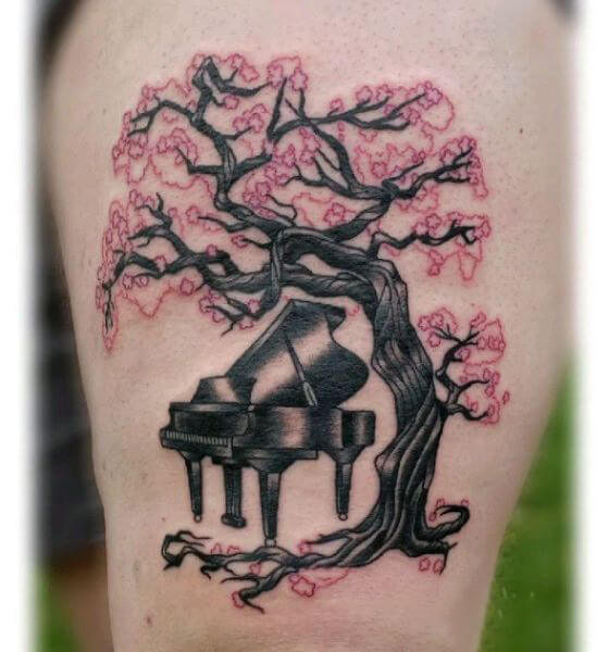 Cherry Blossom Tree with Piano Tattoo