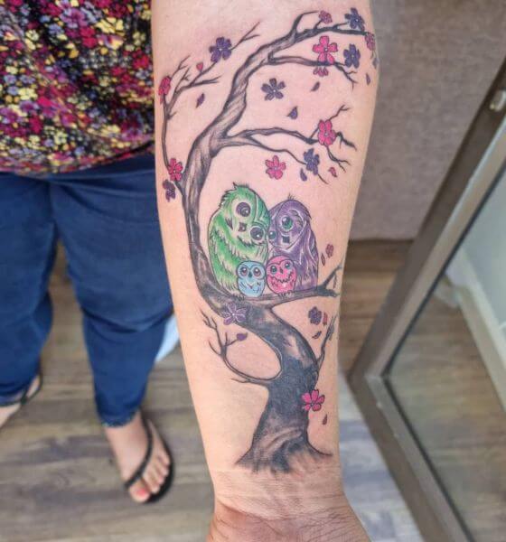 Cherry Blossom Trees with Owl Tattoo Designs