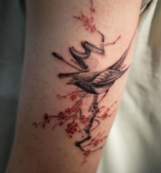 Cherry Blossom with Bird Tattoo Designs