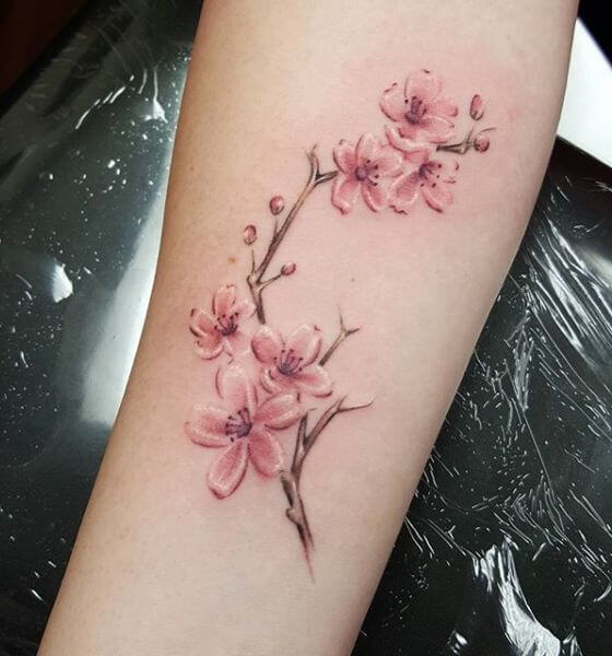 Cherry blossom and kanji tattoo