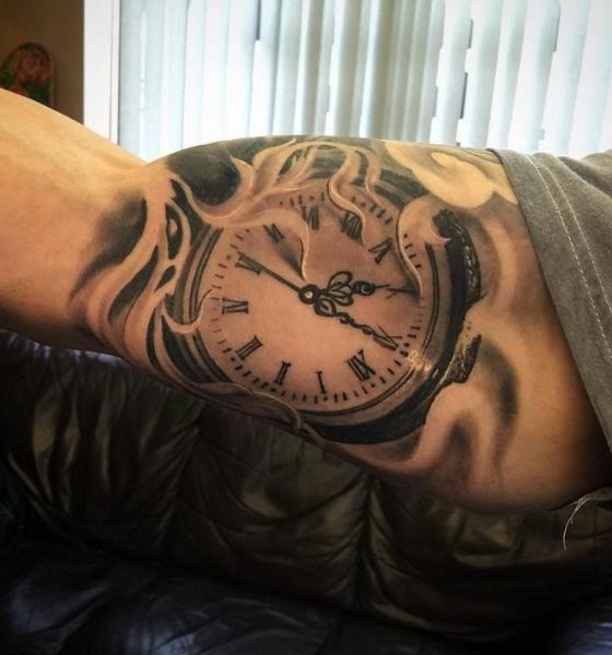 Clock Tattoo Design on Inner Bicep