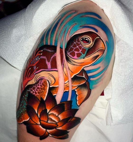 Colorful Sea Turtle Tattoo on Arm