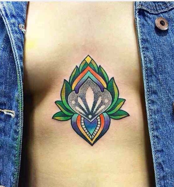 Colorful Sternum Tattoo Design