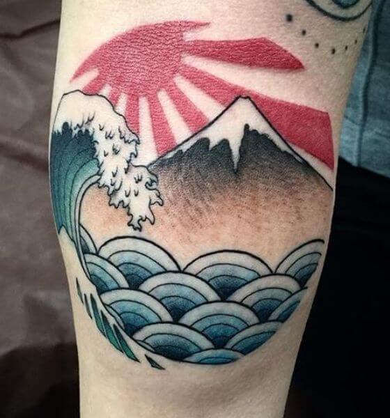 Cool rising sun tattoo design