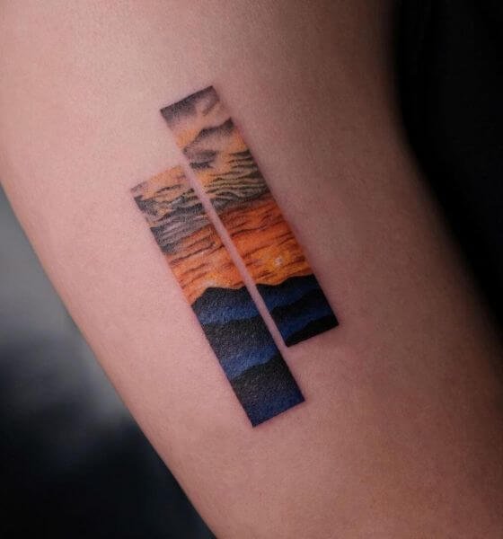 Creative Mountain Sunrise Tattoo Design