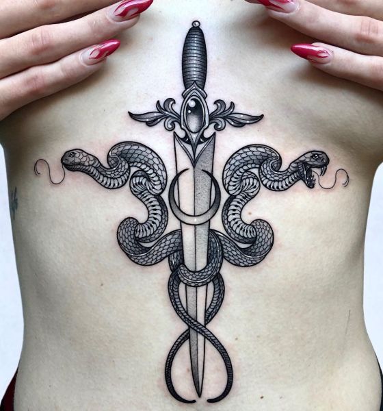 Devil with Sword Tattoo Designs on Underboob