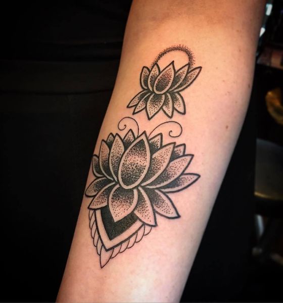 Dotwork Black Lotus Tattoo Design on Arm