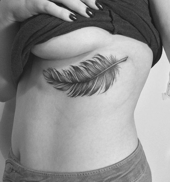 Feather Tattoo Design on Underboob