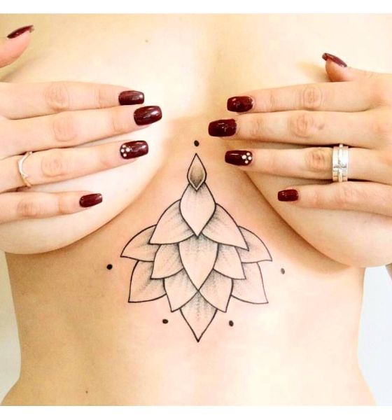 Floral Geometric Tattoo on Sternum