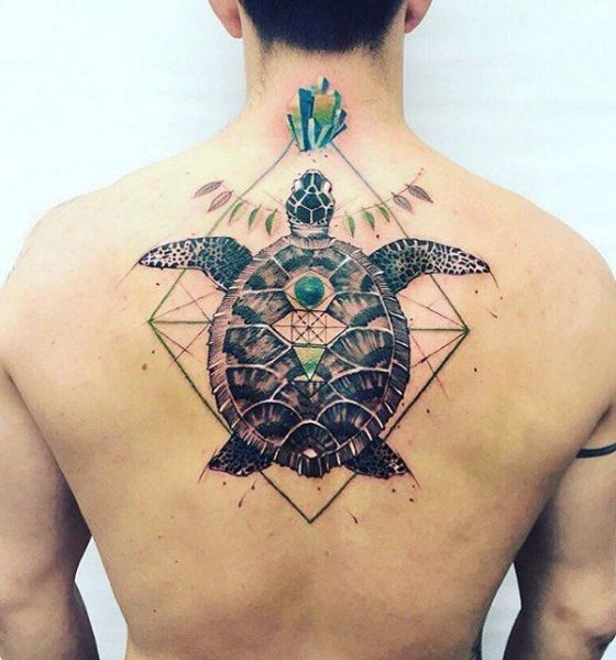 Geometric Turtle Tattoo on Back