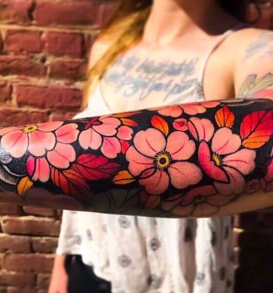Gorgeous Cherry Blossom Tattoo Design on Arm
