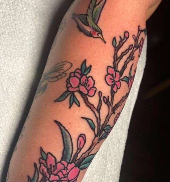 Hummingbird with Cherry Blossom Tattoo Designs