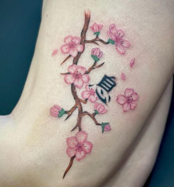 Japanese Cheery Blossom Tattoo on Thigh
