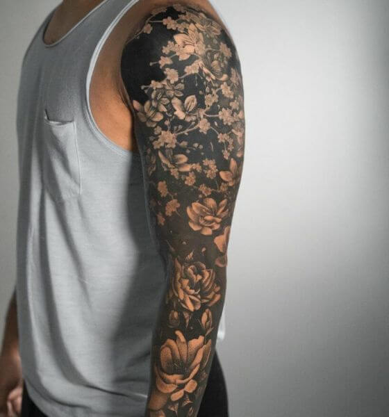 Japanese Cherry Blossom Tattoo Design on Full Sleeve