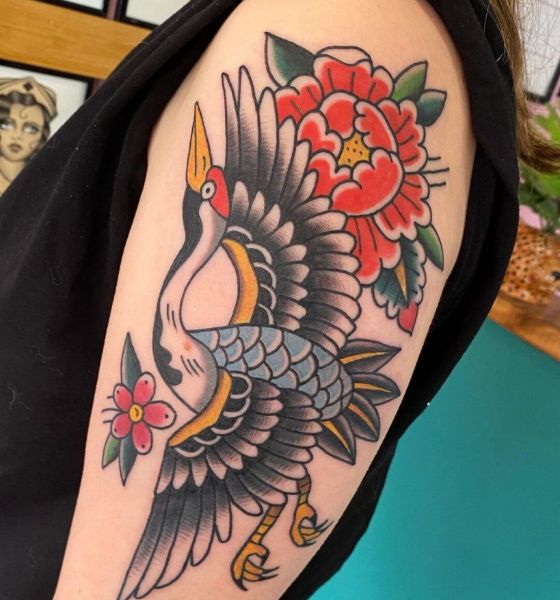 Japanese Crane Tattoo Tattoo Design on Shoulder