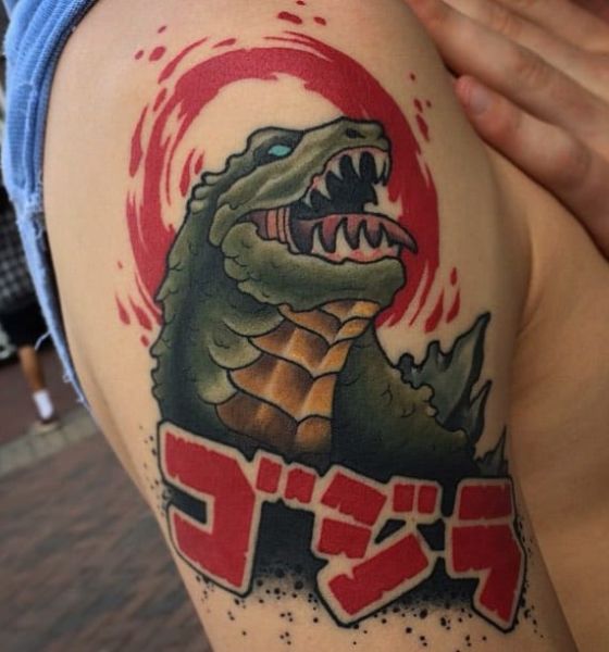 Japanese Godzilla Tattoo Design on Shoulder