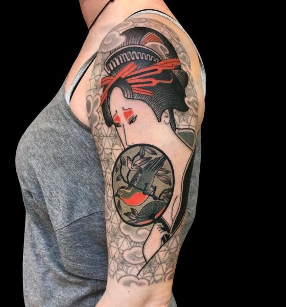 Japanese Hand Fan Tattoo for Women