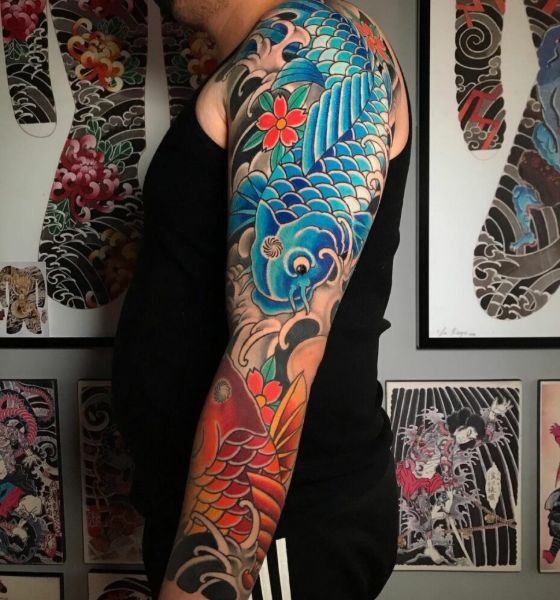 Japanese Traditional Koi Fish Colored Tattoo Design