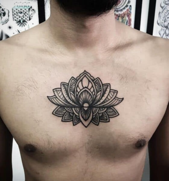 Lotus Flower Tattoo on Chest