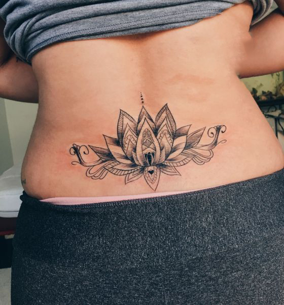 Lotus Flower Tattoo on Lower Back for Women