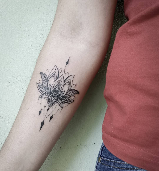 Mandala Black Lotus Flower Tattoo on Arm
