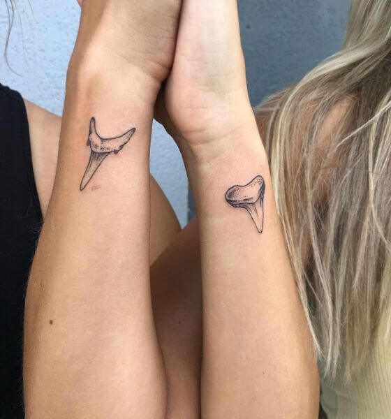 Matching Shark Tooth Tattoo on Wrist