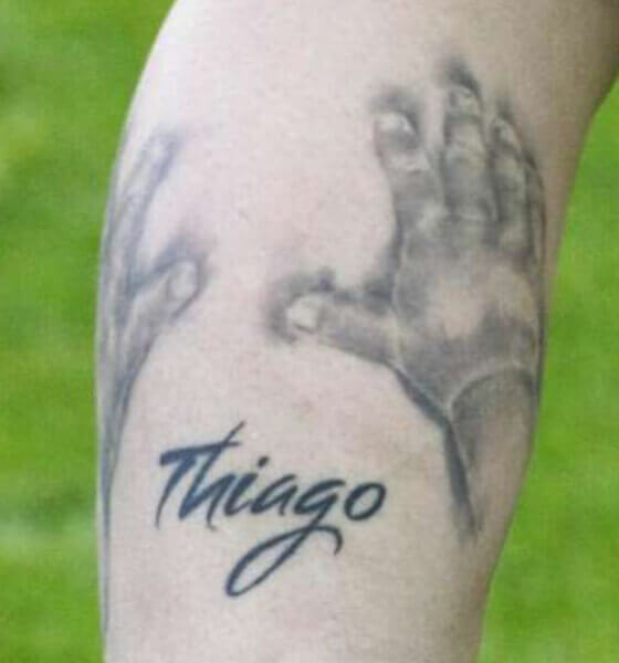 Messi's First Son's Child Hand Tattoo on Calf