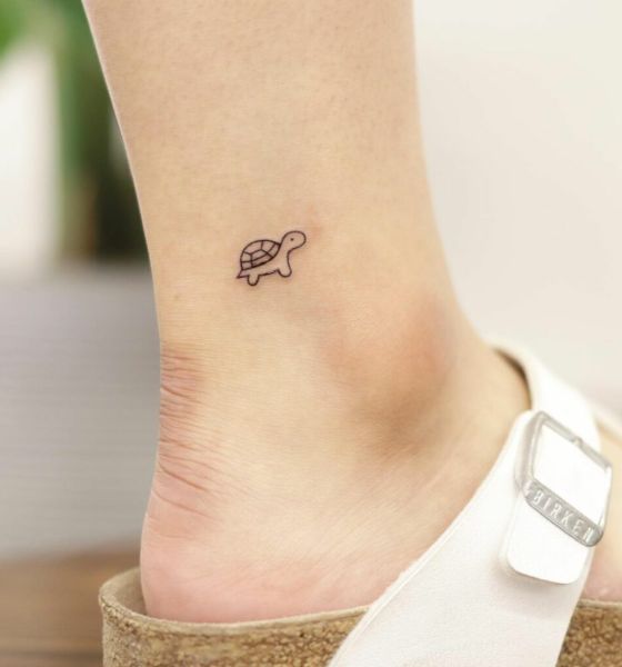 Minimal Turtle Tattoo Design on Ankle