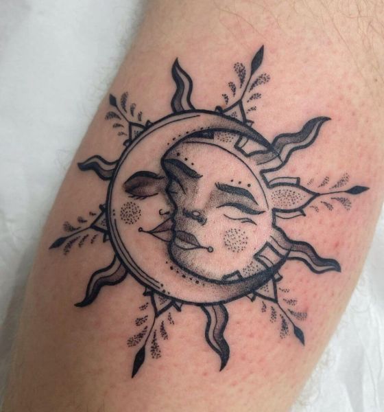 Moon with Sun Traditional Tattoo