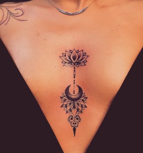 Most Beautiful Sternum Tattoo Design for Women