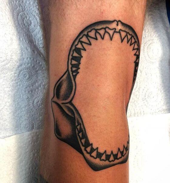 Open Jaw Shark Knee Tattoo Design
