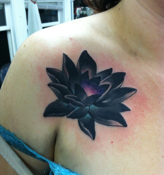 Black and Grey Lotus Flower Tattoo Idea  BlackInk