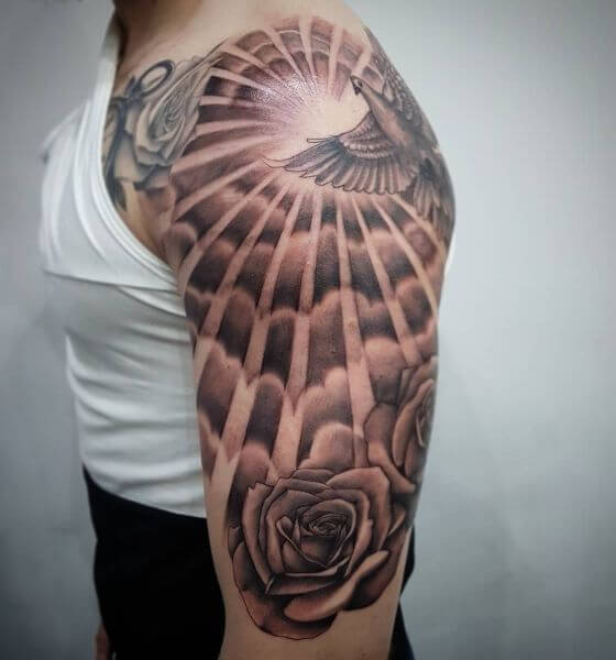 Rising Sun Tattoo on Shoulder