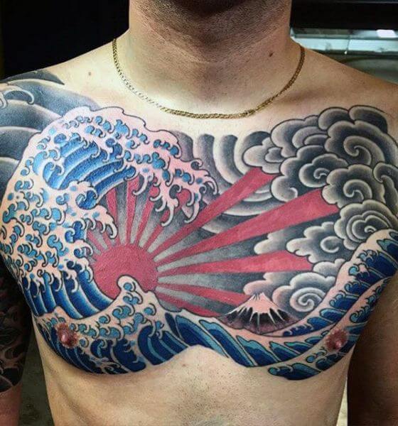 Rising sun tattoo design on chest