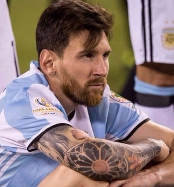 Rose Window Tattoo on Messi's Elbow