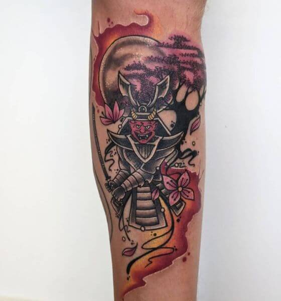 Samurai with Cherry Blossom Tattoo