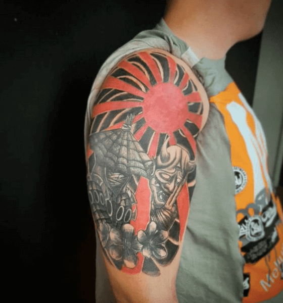 Samurai with rising sun tattoo