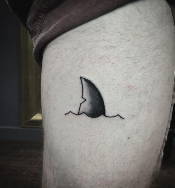 Shark Fin Tattoo on Thigh