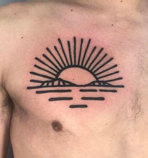 Simple rising sun tattoo design on chest