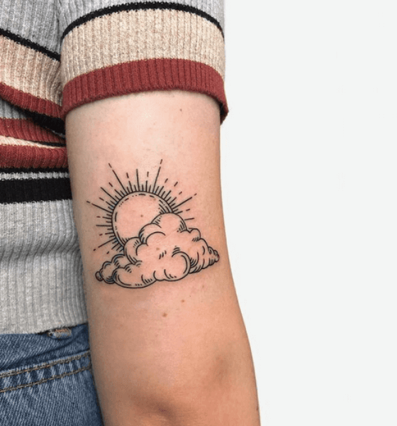 Simple rising sun with cloud tattoo designs
