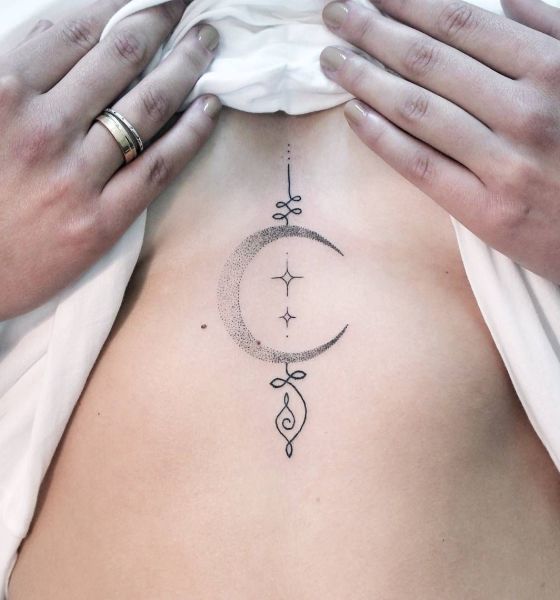 Simplistic Moon and Sun Tattoo Designs on Underboob