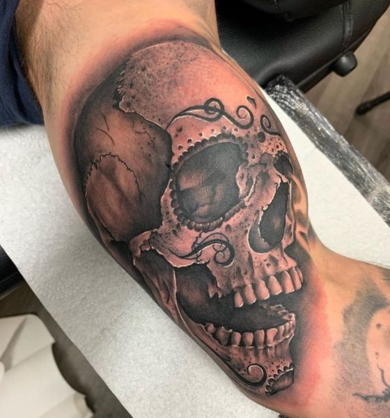 Skull Tattoo on Inner Bicep